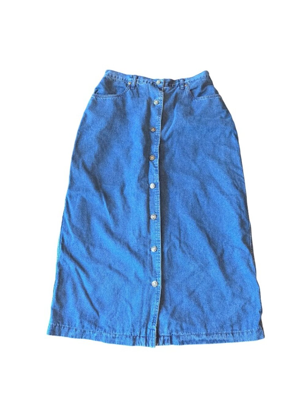 Vintage Blair Flannel Plaid Lined Denim Button Front Midi Skirt Pockets Medium